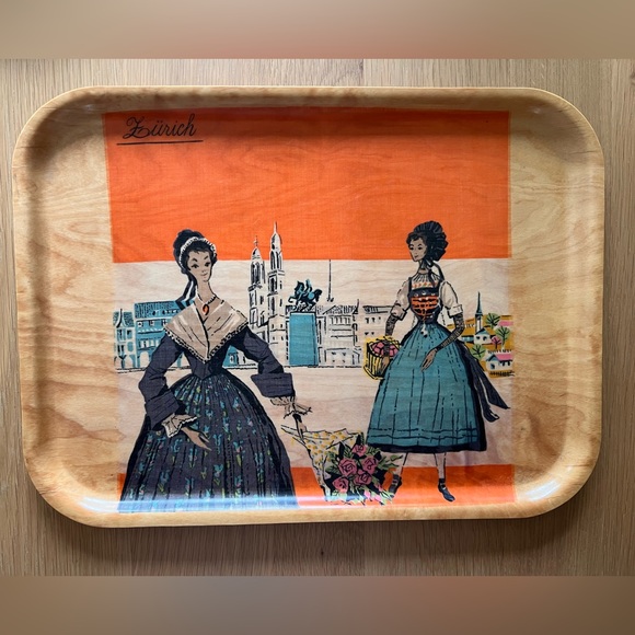 Vintage Wood Swiss Tray, Platex Brand, 16 x 12, Made in Switzerland, 1960s - Picture 1 of 2